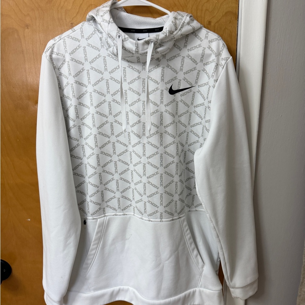 Nike Therma-FIT Pullover Hoodie Men’s Large White All-Over Logo